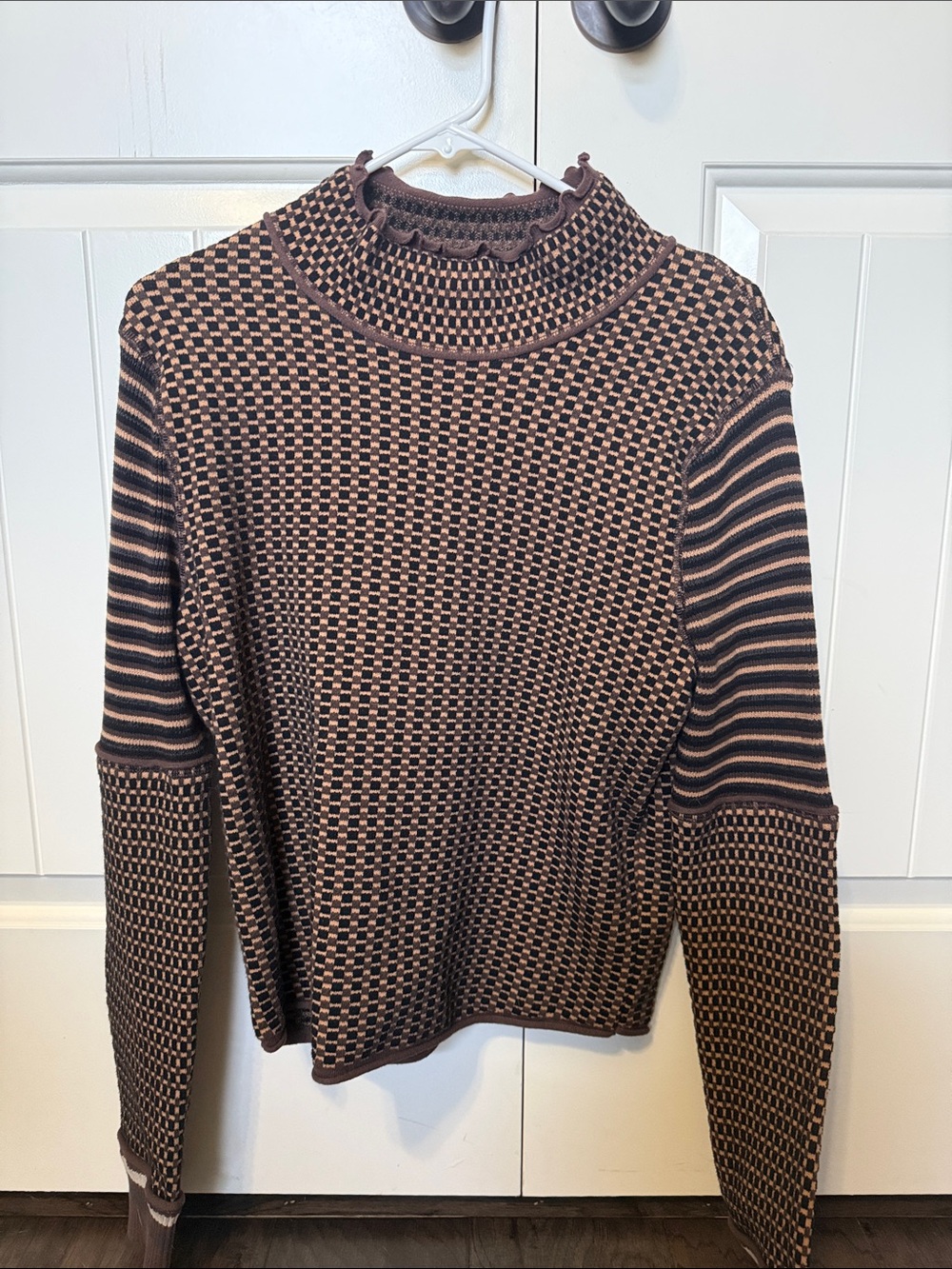 Free People Brown and Tan Patterned Turtleneck Sweater